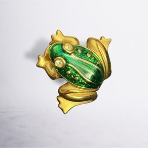 Vintage‎ 1980s Avon Frog Tie Tack Green Enamel Gold Tone Signed